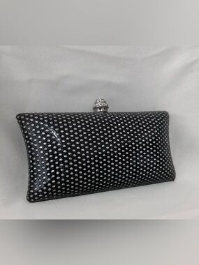 Macy's Black Rhinestone Embellished Evening Clutch with Silver Accents